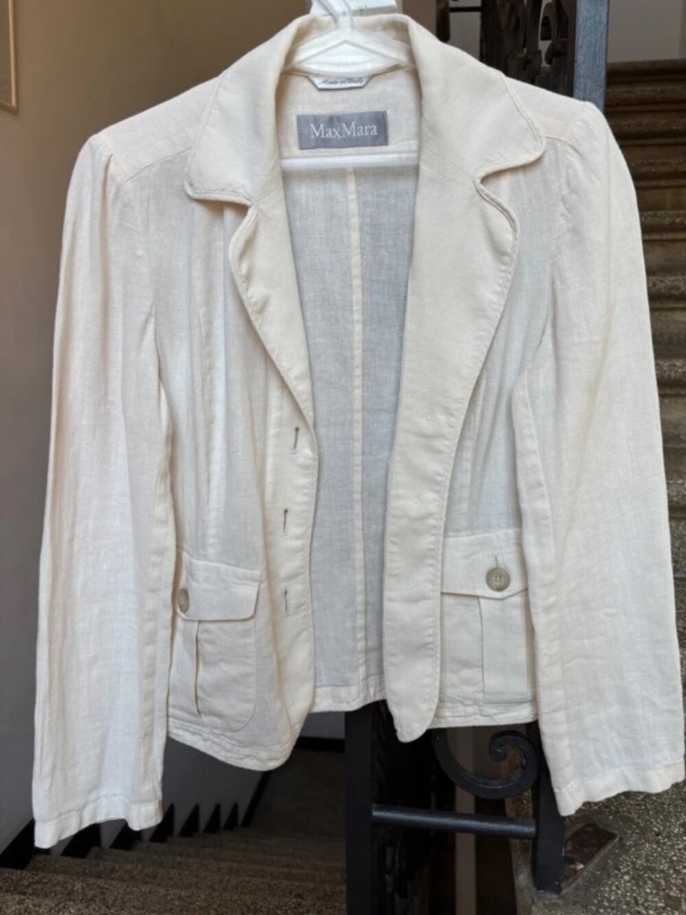Max Mara 100% linen blazer shirt jacket beige cream vintage